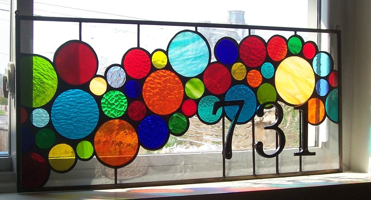Stained Glass Window Panel / Bright and Bubbly Transom (AM-43)