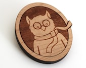 Ollie the Owl wood brooch,  pin