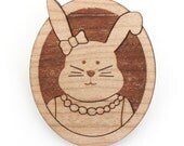 Bridget the bunny wood brooch