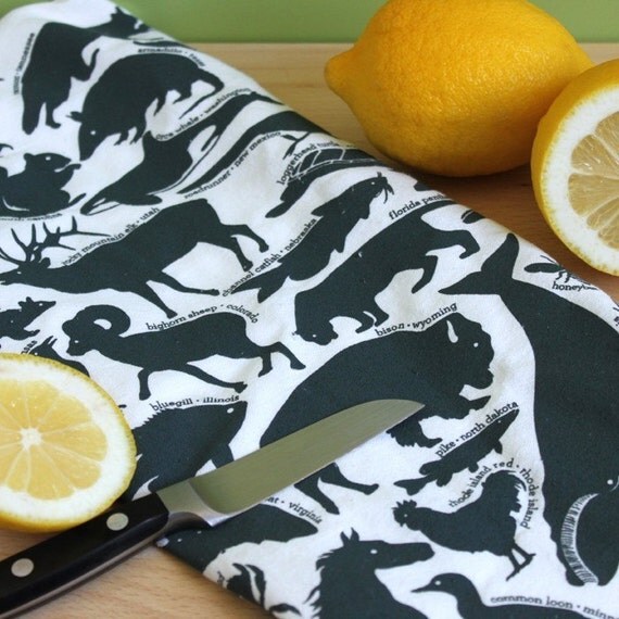 Kitchen Towel - 50 State Animals - Dark Blue