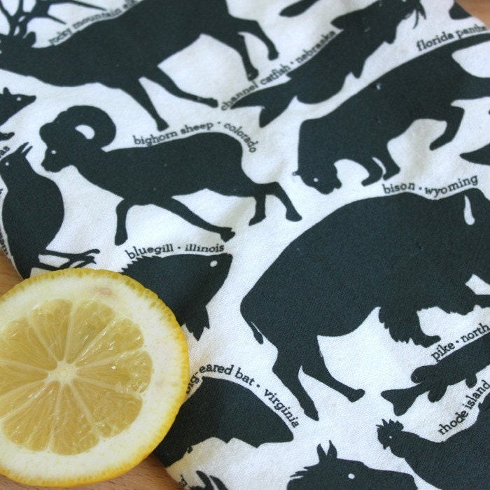 Kitchen Towel - 50 State Animals - Dark Blue
