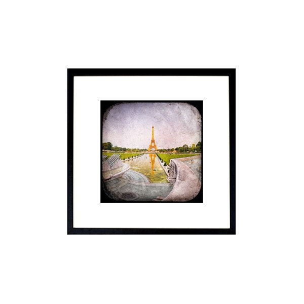 Paris Eiffel Tower, Lanscape photography, Paris decor, Paris Photography, Paris photo, yellow and gray,  6x6 (15x15cm)