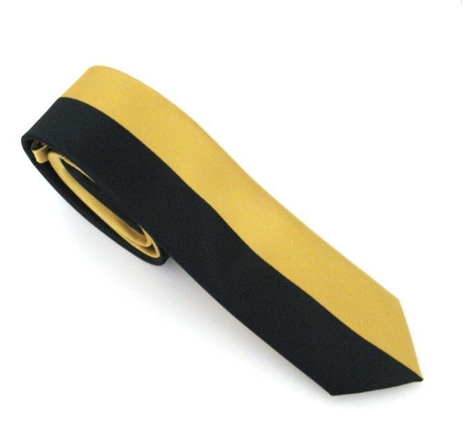 Necktie for Men, Gold and Midnight Blue Skinny Silk Tie