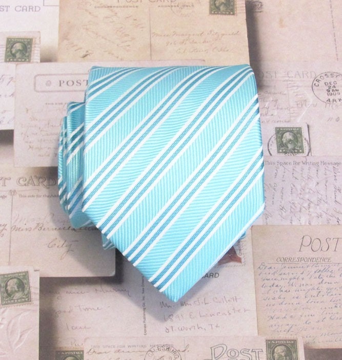 Mens Necktie Blue Striped Silk Tie