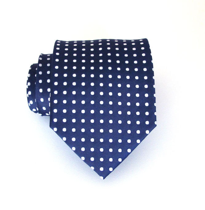 Mens Necktie - Navy Blue Dot Silk Tie