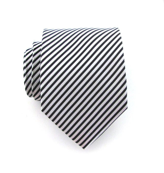 Necktie Black and White Striped Mens Silk Tie