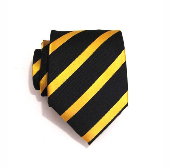 Mens Black and Yellow Striped Silk Necktie