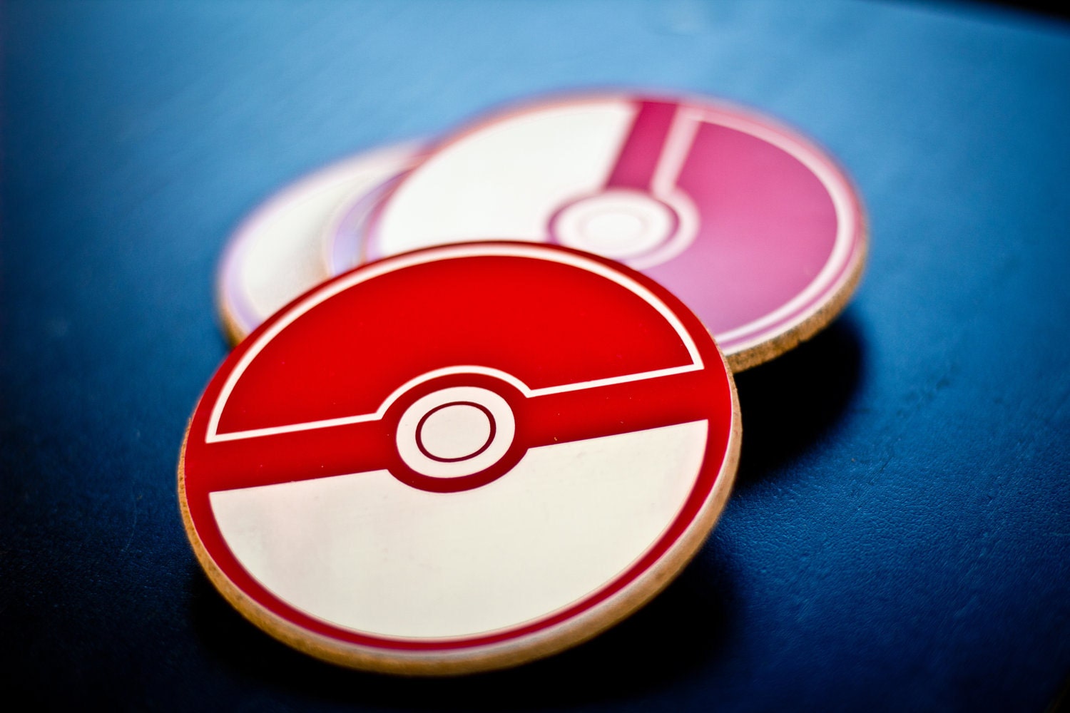 Pokemon pokeball coasters - Set of 4 - durable hard plastic top and slip resistant cork bottom