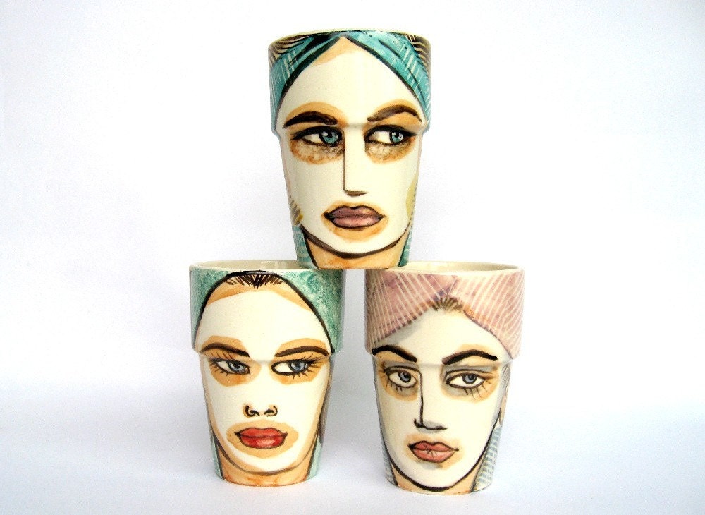 Beauty mask - handpainted earthenware mug