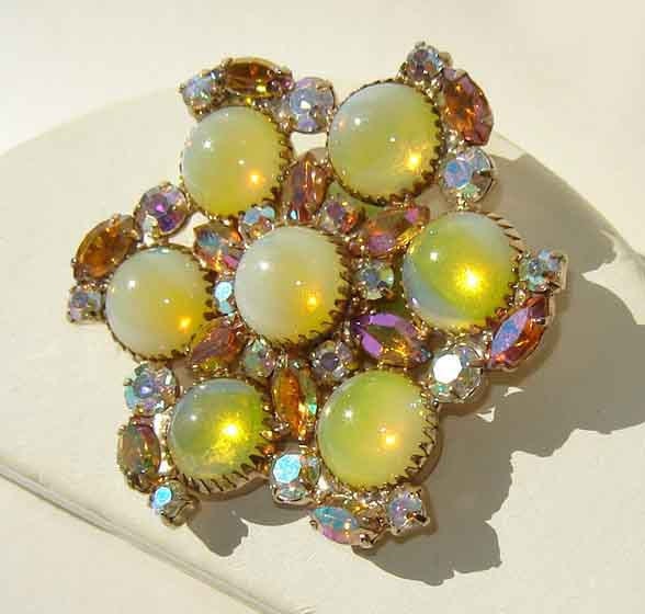 Vintage 60s Juliana Brooch DeLizza & Elster Yellow Rhinestone AB Pin