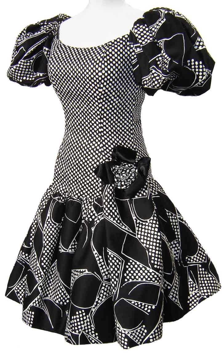 Vintage 80s Dress Victor Costa Black & White Polka Dot Party Cocktail Prom S / M