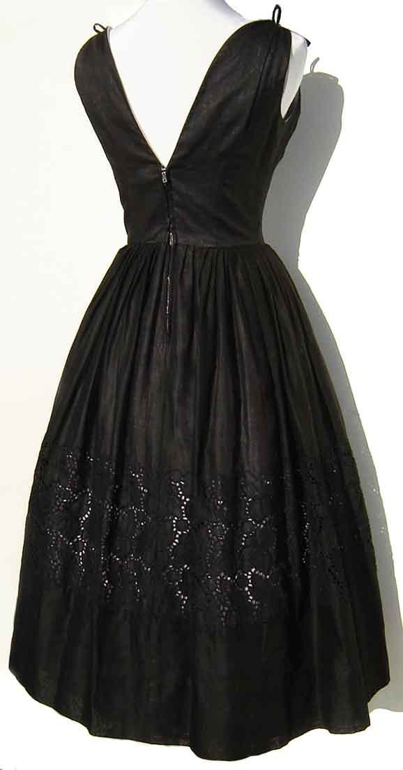 Vintage 50s Dress Rockabilly Black & Purple Lavender Cotton Eyelet Lace Full Skirt Sundress Party S / M