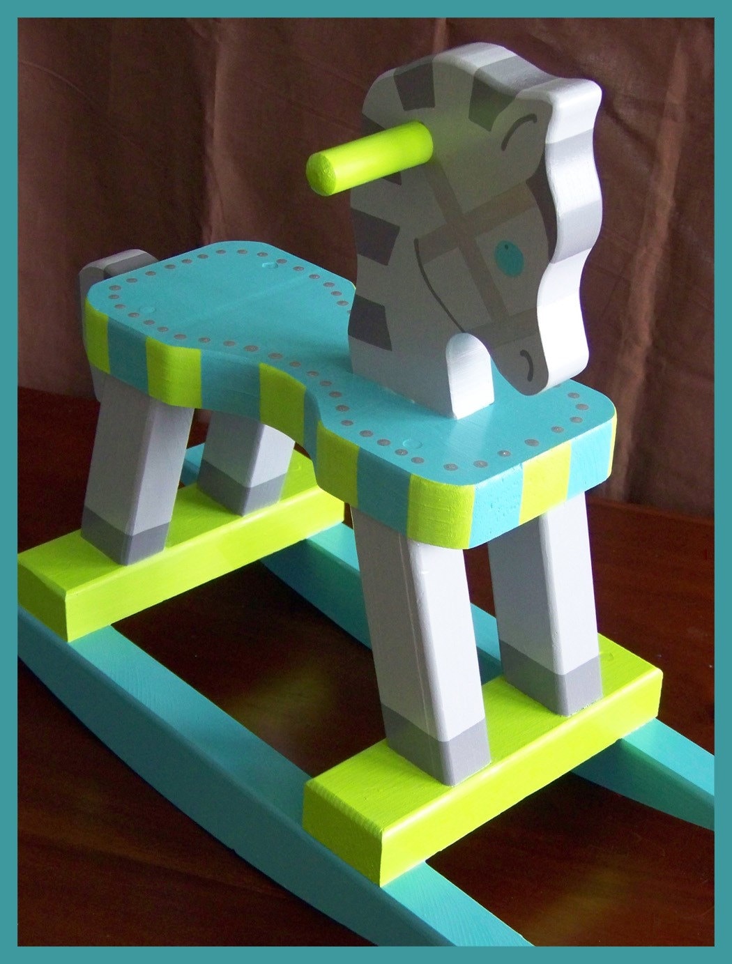 Rocking Horse hand painted . wooden . modern . by bobsandbits