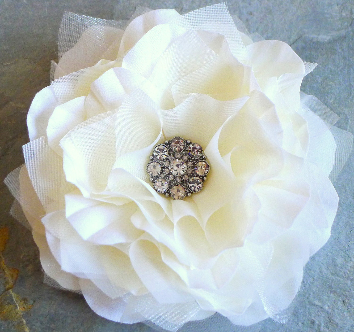 Luxe Park Avenue Champagne Ivory or White Bridal Peony Hair Flower Clip or Dress Pin- Large