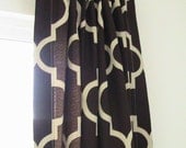 Free US Shipping-Decorative Designer Rod Top Drapery Panels - 96" - Black Out LIning-Two Toned Trellis Fret Work In Chocolate And Creme