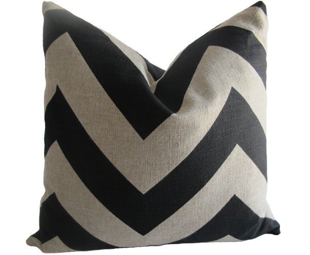 Free US Shipping-Decorative Designer Pillow Cover-26 inch-Large Chevron Zig Zag In Black And Stone