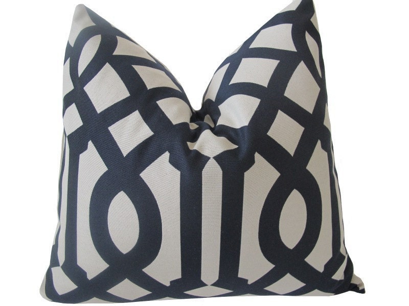 Free US Shipping-Decorative Designer Pillow Cover-Black And Creme Imperial Trellis-18"x18" inch