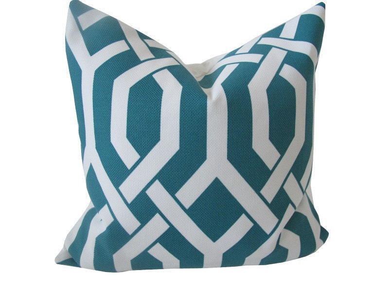 Free US Shipping-Decorative Designer Outdoor-Indoor Pillow Cover-20 inch-Treillage in AquaMarine