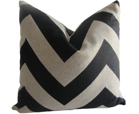 Free US Shipping-Decorative Designer Pillow Cover-22 inch-Large Chevron Zig Zag In Black And Stone