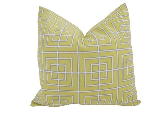 Free US Shipping-Decorative Designer Pillow Cover-20"x20"Dwell Studio Indoor/Outdoor Fretscene Canary