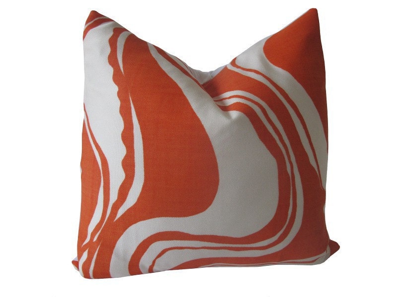 Free US Shipping-Decorative Designer Pillow Cover-18 inch-Trina Turk Indoor/Outdoor Carmel Coastline Print -Tangerine