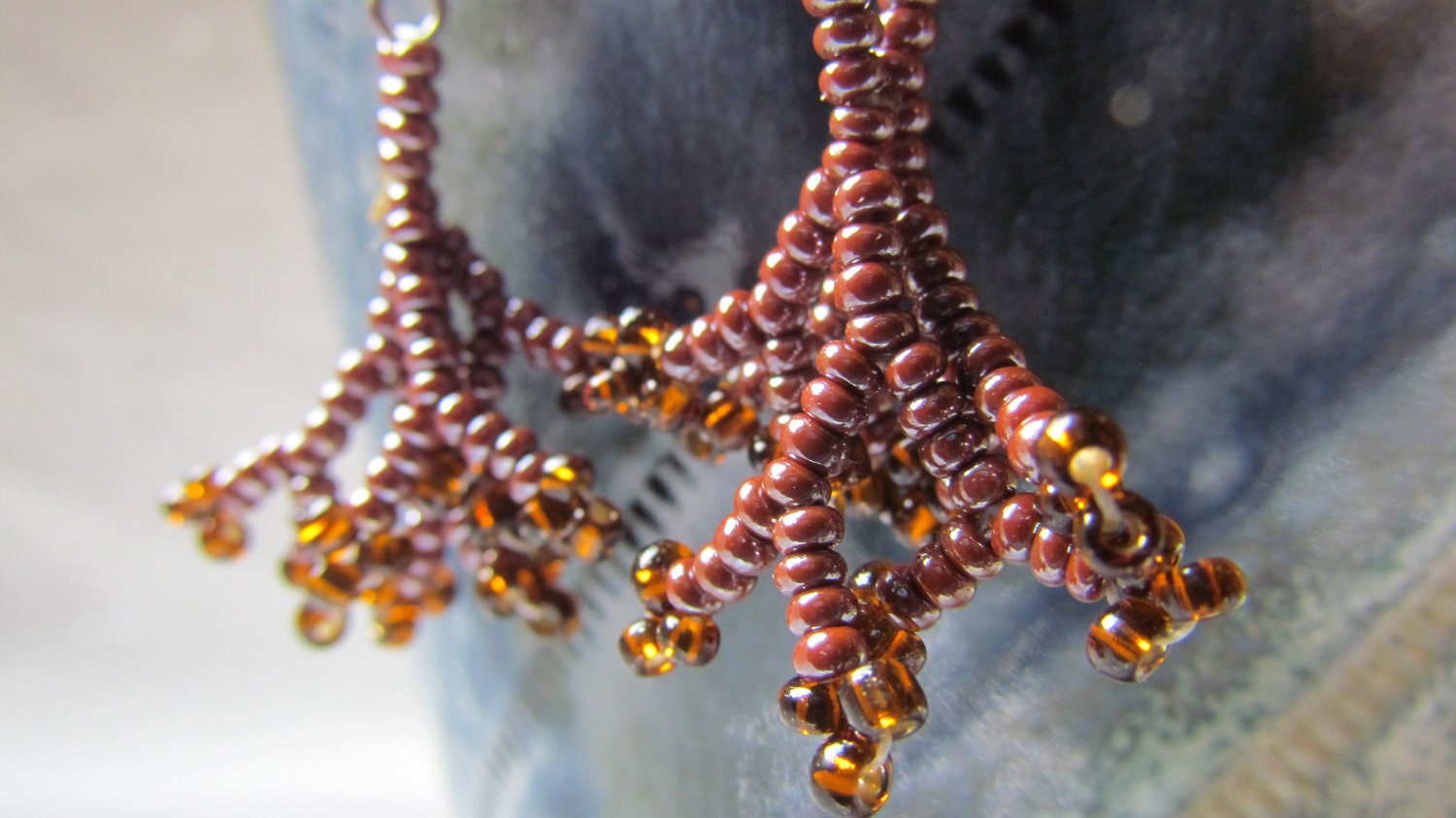 Beaded Earrings Brown coral Vine Small
