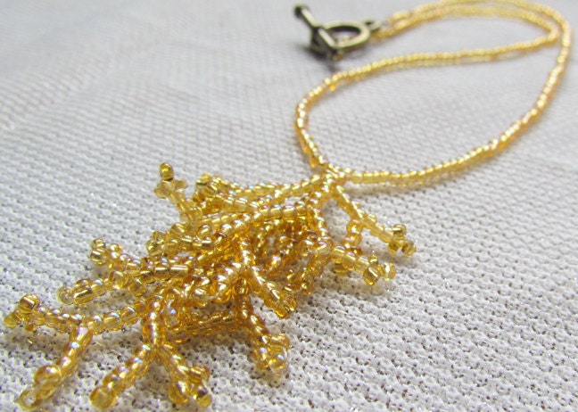 Beaded Necklace Yellow Fringe