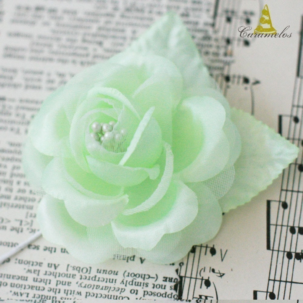 Set of 3 Mint Satin Finish Millinery Roses