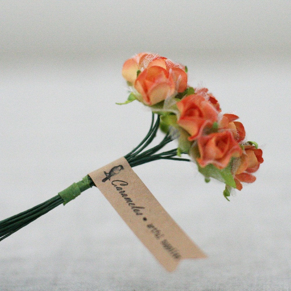 3 Bunches of  Orange paper and organza Millinery flowers