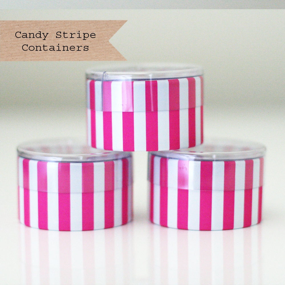 Hot Pink Candy Stripe Containers set of 6