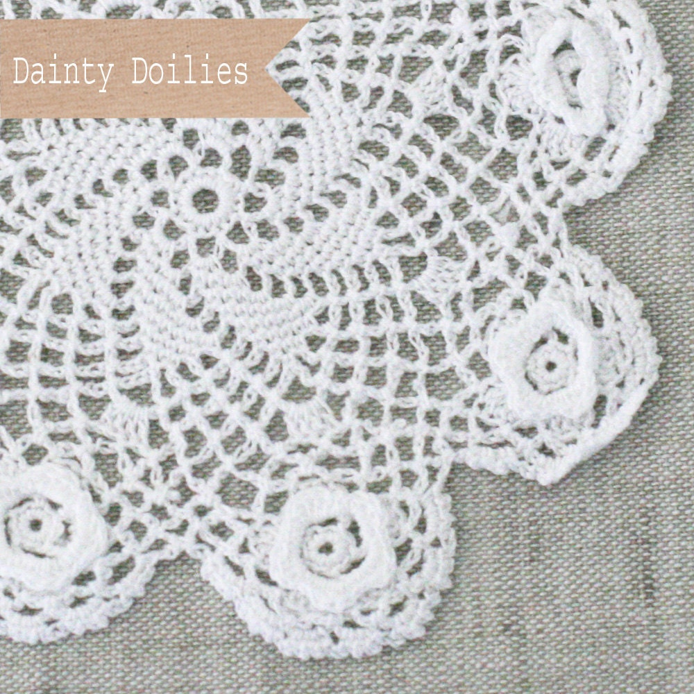 6 White Crochet Cotton Doilies