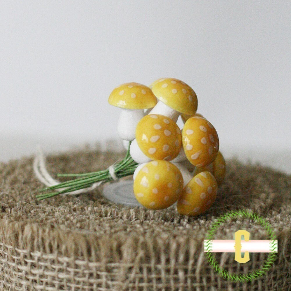 Large Yellow Cotton Spun Mushrooms