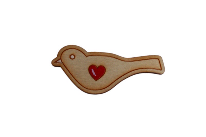 Love Bird Brooch. Hand Painted. Laser Cut. Sustainable Birch Wood.