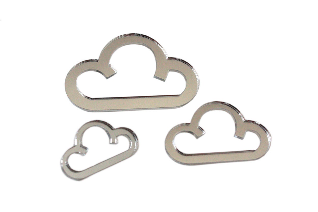 Every Cloud... Set of three. Silver Mirror, Laser Cut. Cloud Brooches.
