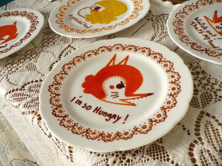 Hand painted illustration fox on plate I'm so Hungry