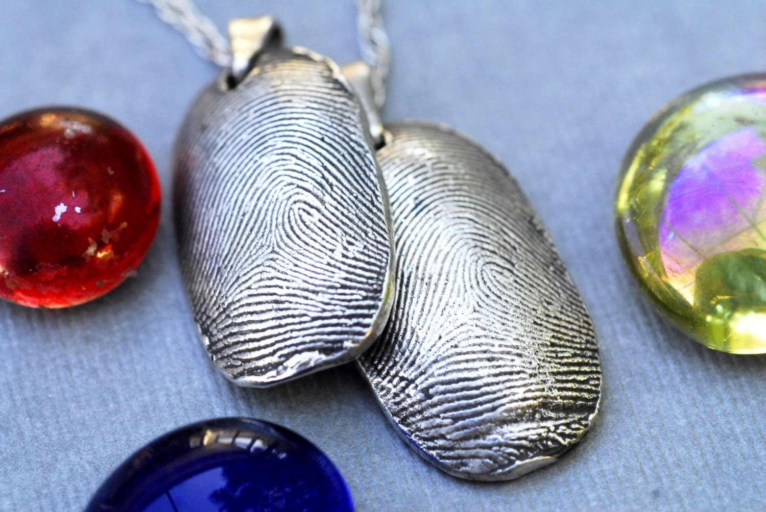 Custom Fingerprint Jewelry Necklace Thumbprint in Sterling Silver Personalized