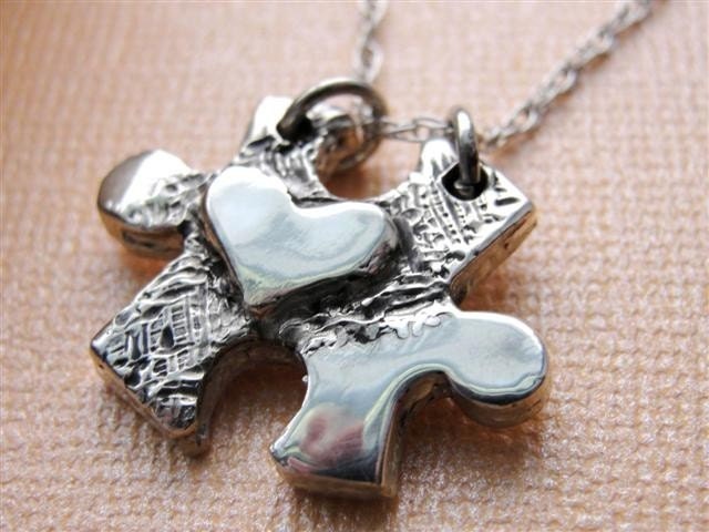 Puzzle Piece Necklace Jewelry Heart in Sterling Silver