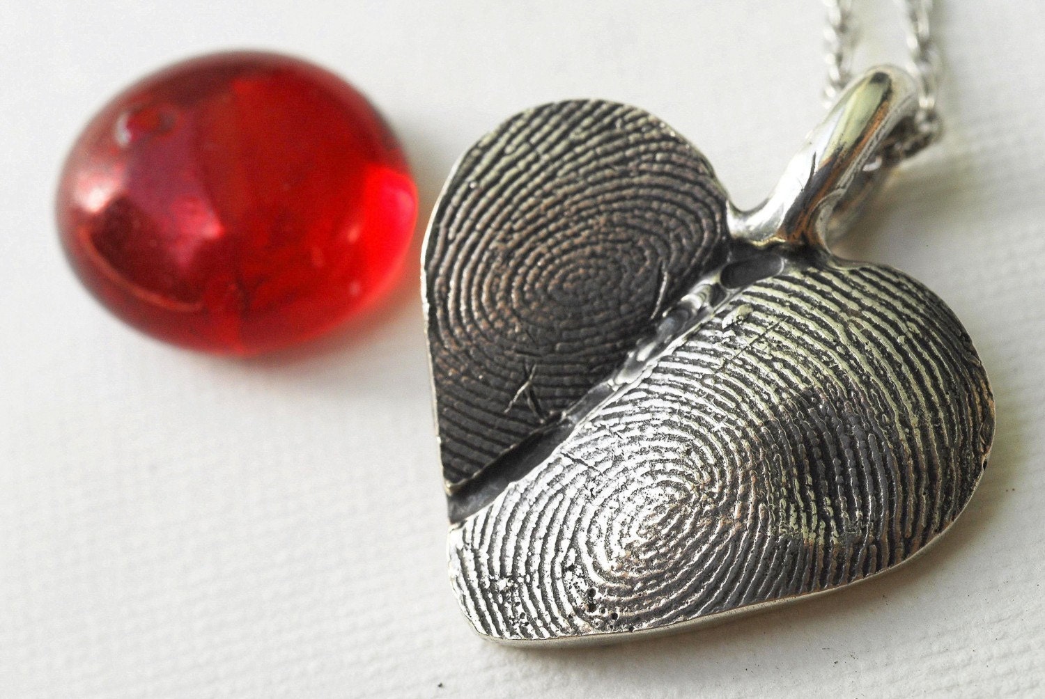Fingerprint  Heart Necklace Jewelry Thumbprint Sterling Silver Personalized