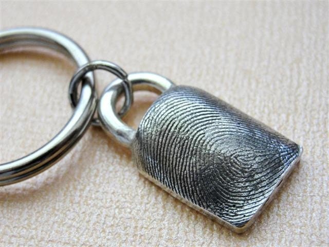 Custom Fingerprint Keychain Thumbprint Key Chain in Sterling Silver Personalized