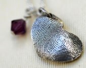 Fingerprint Custom Heart Necklace Thumbprint in Sterling Silver Personalized with Birthstone