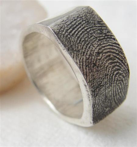Fingerprint Ring Wedding Band Jewelry in Sterling Silver Personalized Engraving Inside