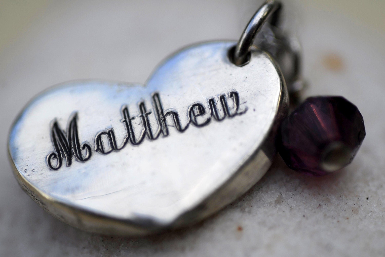 Sterling Silver Fingerprint Large Free Form Heart Necklace with Birthstone