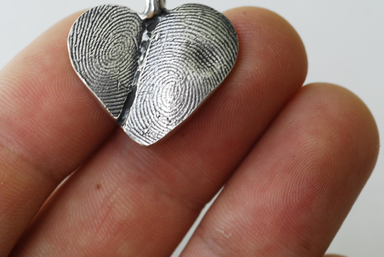Custom Fingerprint Heart Necklace Jewelry Double Thumbprint Sterling Personalized