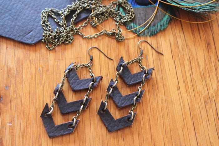 Brass Chevron Dangle Earrings