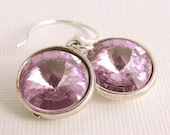 Dangle Earrings Lilac Swarovski Crystal Sterling Silver Modern Pastel Jewelry Gift for Her Under 20