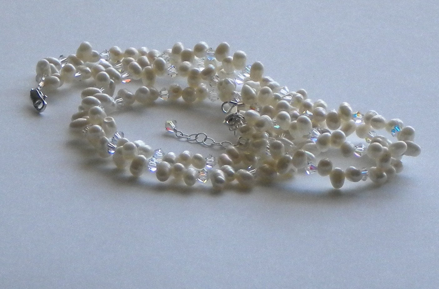 KAYCEE Children's Double Strand Dancing Freshwater Pearl, Swarovski Crystal and Sterling Silver Bracelet and Necklace Set