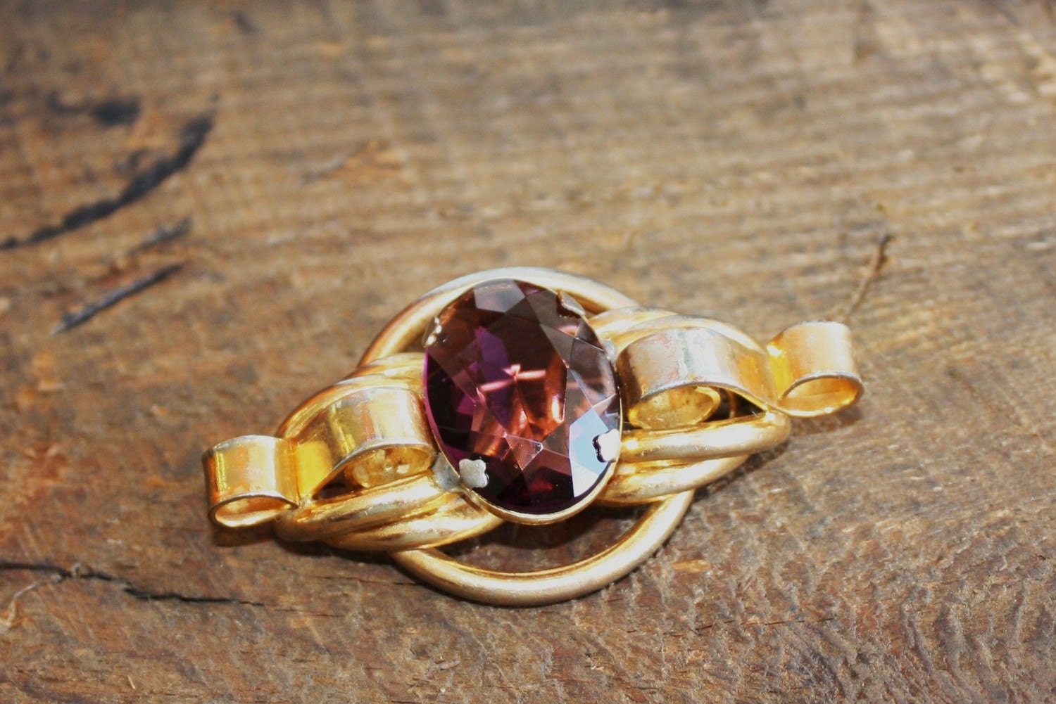 Amazing Vintage 1940's Brooch Huge Amethyst Stone Statement  Brooch