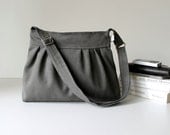 Pleated Bag in Olive Grey -Small- --adjustable strap and top ZIPPERED CLOSURE --