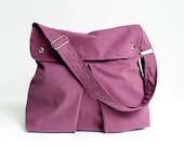 Modular Messenger Bag in Purple/ Shoulder Bag / Laptop Bag / Diaper Bag / Travel Bag / Pleated Bag with flap and adjustable strap / Plum - bayanhippo