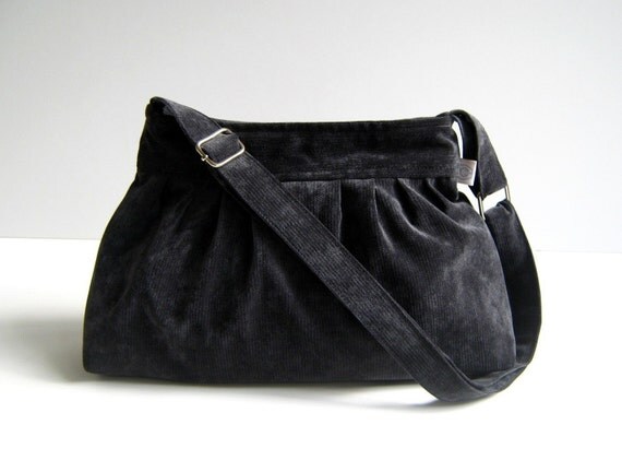 Perry in Silver Black Velvet -Small- --adjustable strap and top ZIPPERED CLOSURE --